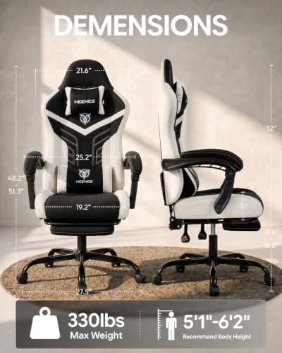 Ergonomic Gaming Chair with Footrest for Adults, Leather Mesh