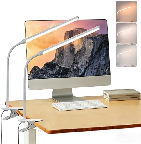 2 Pack LED Desk Lamp with Clamp, Desk Lamps for Home Office Three Colors Dimming, Computer Desk Monitor Light Bar Curved, Clip on Reading Accessories Lighting, Work from Home Essentials