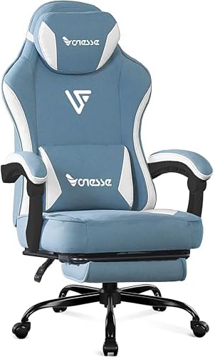 Vonesse Gaming Chair, Computer Chair Fabric with Pocket Spring Cushion, Office Chair with Footrest and Massage Lumbar Support, Reclining Gaming Chairs for Adults 250LBS (Blue)