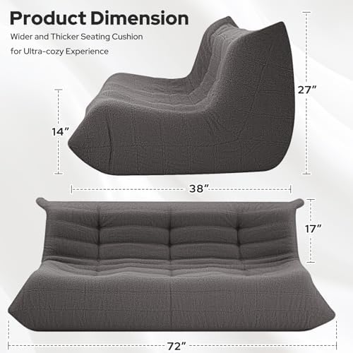 HABUTWAY Bean Bag Chairs Fireside Lazy Floor Sofa,3 Seater,Grey