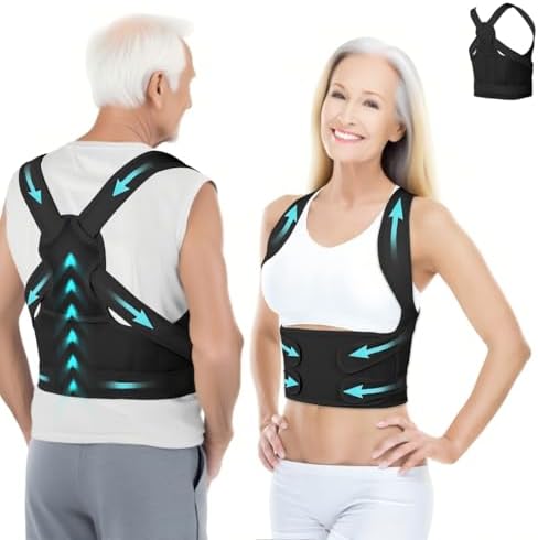 Posture Corrector for Women and Men,4 In 1 Adjustable Full Back Brace,Posture Braces Can Relieve Upper and Lower Back Pain, Shoulder Braces for Hunchback,Scoliosis, Lumbar Spine, Spine（Charcoal Black）