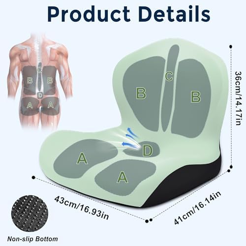 Seat Cushion, Office Chair Cushion, L-Shaped Ergonomic Car Seat Cushions, Memory Foam Chair Cushion, Lumbar Support Pillow for Wheelchair, Car, Home, Office, Desk, Green