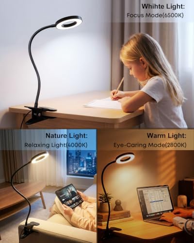 Clip‑On Book Light 5W Desk Lamp, USB Powered Reading Light for Bed