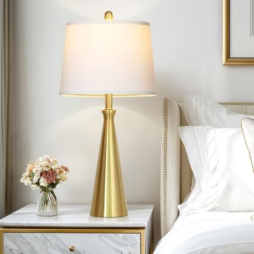 Rinweey 28" Modern Gold Touch Table Lamp Set of 2 for Living Room,Gold Bedside Lamps with USB A+C Ports - Gold Metal Table Lamp Set for Nightstand, End Table - 2 Bulbs Included