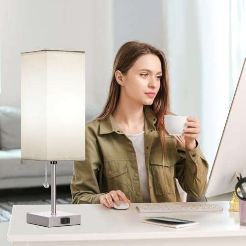 18'' Table Lamp for Bedroom set of 2,3-Color Bedside Lamps with Pull Chain