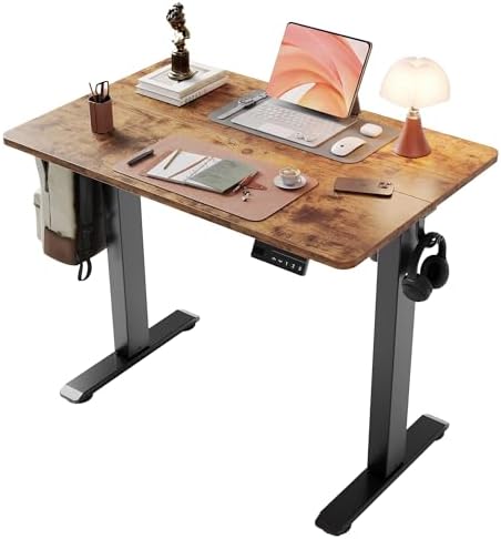 YDN Electric Standing Desk, 35x20 Inch, Rustic Brown