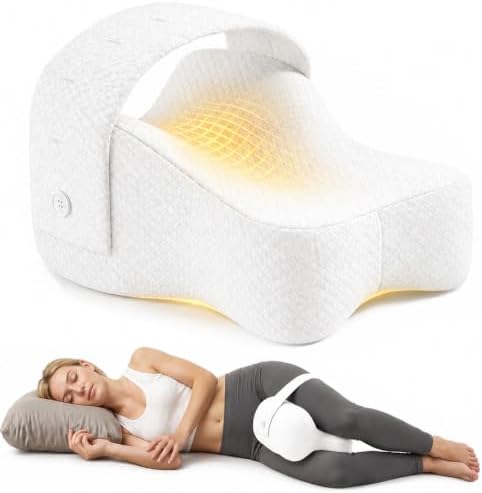 Knee Pillow for Side Sleepers,Memory Foam Balanced Support for Hip & Sciatica Pain Relief,Leg Pillow for Side Sleeping,Adjustable Elastic Strap for Pregnant Women and Seniors (White)