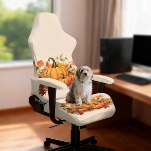 Gaming Chair Cover Stretchable Fall Pumpkin Harvest Computer Desk Chair Cover with Armrest Covers,4Pc/Set Soft Non Slip Office Chair Covers Slipcovers