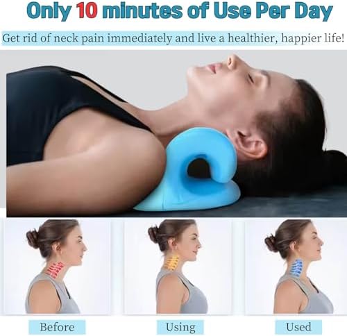 Neck Hump Corrector, Neck Stretcher Cervical Traction for Muscle Relax, Cervical Traction Device for TMJ Pain Relief, Spine Corrector, Shoulder Relief Device (Blue)