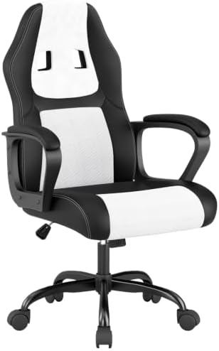 PayLessHere Gaming Chair Ergonomic Office Chair Computer Chair with Lumbar Support Ergonomic Pu Leather Adjustable Height Executive Chair for Women Men and Adults,White