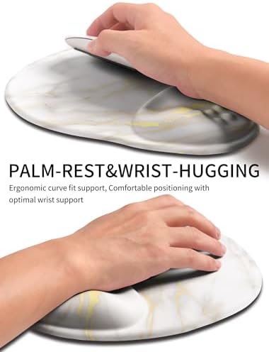 Palm-Rest and Wrist-Hugging Mouse Pad Wrist Rest, Ergonomic Wrist Support with Curve Fitting Cushioned Memory Foam for Carpal Tunnel Pain Relief, 9.9 x 8.3 Inch, Platinum Marble