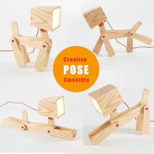 Novelty Cute Wood Dog Lamp 3 Levels Dimmable Touch Control Switch