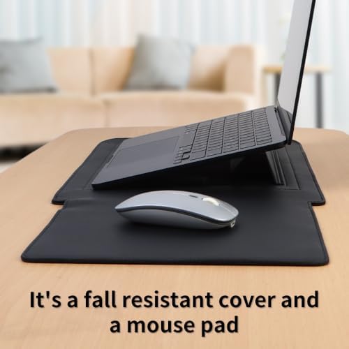 IMMOENUC - Laptop Sleeve Case with Stand for MacBook Pro 16 A3186/A3403/A2991/A2780/A2485/A2141 M4 M3 M2 M1 Pro/Max 2024/2023 MacBook Air 15 A3241/A3114/A2941 16 inch PU Slim Bag with Mouse Pad（Black）
