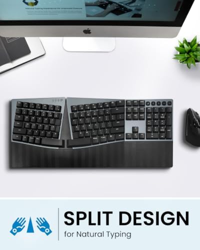 Perixx PERIBOARD-735BR Wireless Ergonomic Mechanical Keyboard - Low-Profile Brown Tactile Switches - Multi-Device Connection - Compatible with Windows and Mac OS X - US English
