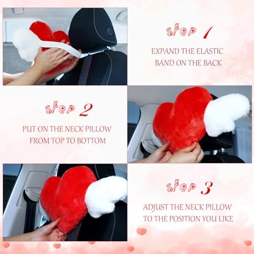 Macarrie 2 Pcs Heart Plush Car Headrest Pillow Angel Wings