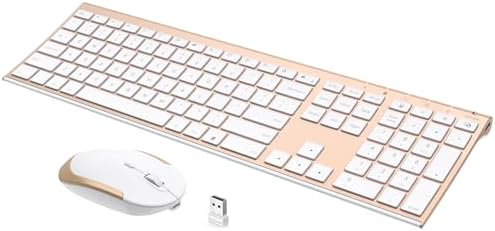 Vssoplor Wireless Keyboard and Mouse, Rechargeable Ultra Slim, White Gold
