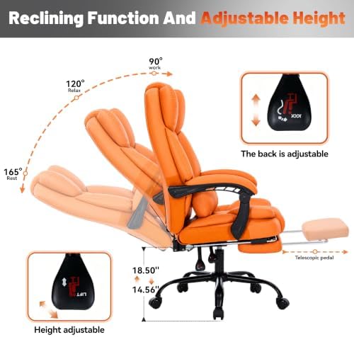 600LBS Executive Office Chair with FootRest for Heavy People High Back Ergonomic Gaming Chair with Lumbar Support Reclining Home Office Desk Chair with Pocket Spring Cushion Breathable Leather