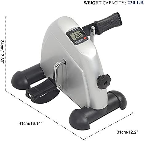 Under Desk Bike Pedal Exerciser for Legs and Arms, Portable Mini Exercise Peddler Adjustable Resistance Multifunctional LCD Display (Silver)