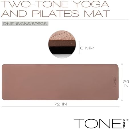 TONE Fitness 1/4" Yoga Mat, Non-Slip Exercise & Pilates Mat with Strap