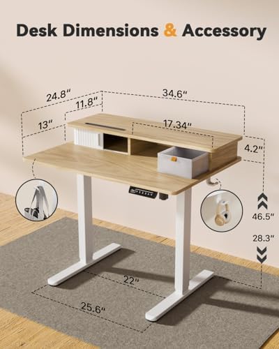 JOY worker 35" Small Electric Standing Desk with Monitor Stand & Drawer