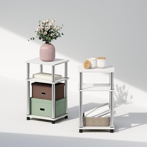 Furinno JUST Set of 2 Toolless 3-Tier Night Stand, White Oak