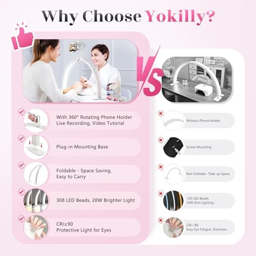 Yokilly Half Moon Light for Nail Desk: 23" Foldable Nail Light for Desk