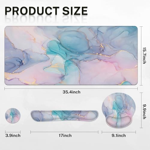 Britimes Keyboard Mouse Pad Set, 4 in 1 Desk Mat Set, Liquid Marbling