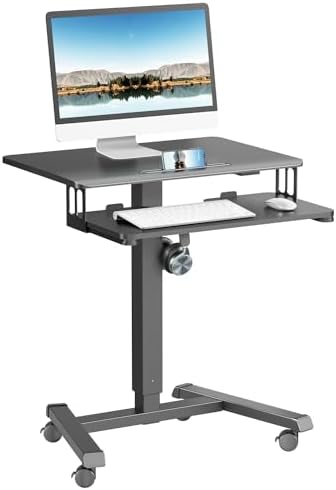 Mobile Standing Desk with Keyboard Tray, Mobile Podium, Rolling Lockable