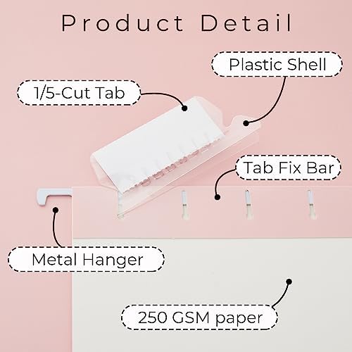 Y YOMA 36 Pack Gradient Hanging File Folders Letter Size Decorative Hanging Folder Pretty File Folder Organizer for Filing Cabinet Office Home with 1/5-Cut Adjustable Tabs, Cute Pink