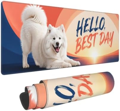 Samoyed Large Mouse Pad Mouse Pad Gaming 11.8x31.5 in Blue Coral Design