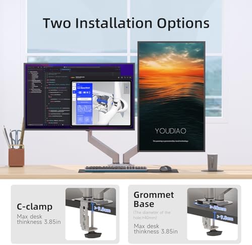 Suptek Dual Monitor Mount Stand-Height Adjustable Gas Spring Monitor Arm Desk Mount for 2 Computer Screens 17 to 32 inches - Each Arm Holds up to 22lbs,Silver(MD8SPS)