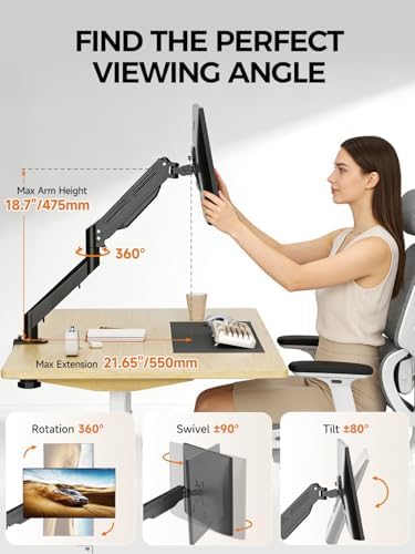 Bracwiser Monitor Mount 17-35 Inch Adjustable Gas Spring Desk Mount Stand Hold up to 24.25lbs with Clamp/Grommet Mounting Base (MD82)