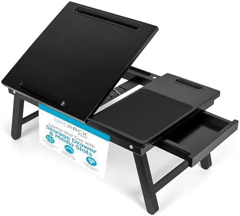 Sofia + Sam Laptop Bed Tray w/Storage Drawer| Adjustable Folding Legs & Mouse Pad | Portable Computer Desk - Laptops Up to 15" - Tablet Up to 9.6" | WFH, Wooden Study Table - Couch & Bed | Espresso