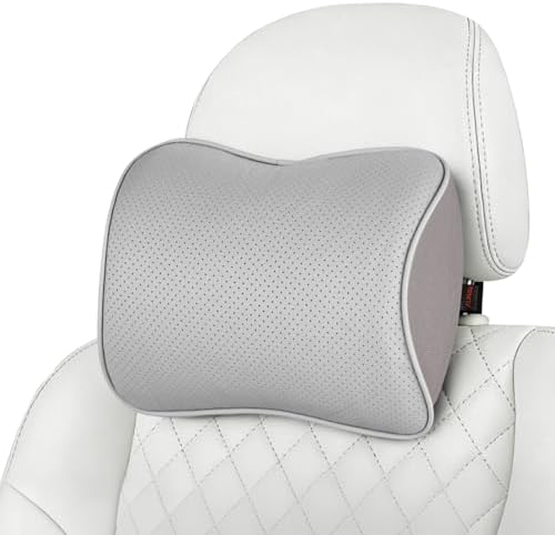 Aukee Car Headrest Pillow Car Memory Foam Car Neck Pillows Soft Leather for Driving Home Office Gray (Pack of 1)