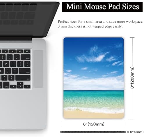 Small Mouse Pad, Mini Mouse Pad 6 X 8 Inch with Non-Slip Rubber Base for Keyboard Tray Laptops Wireless Mouse Home Office Travel, Washable & Portable (Beach)