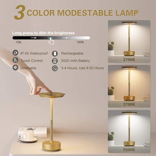 Cordless LED Table Lamp,Portable Rechargeable Battery Operated Table Lights