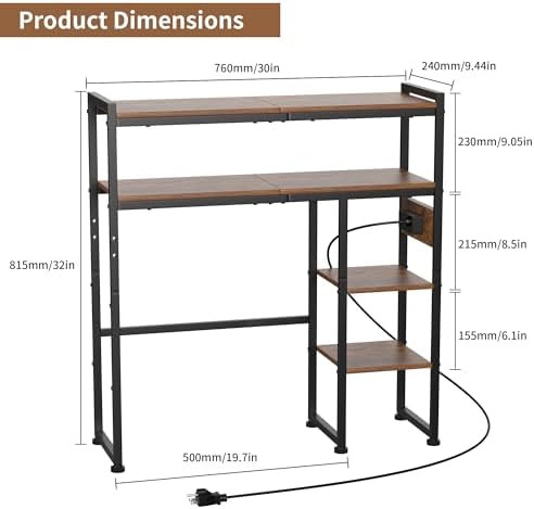 Aetheris Desktop Organizer Shelf, 30" Wooden Office Storage Rack with Outlets, Display Shelf Rack with Light Strip, 5 Tier Desktop Display Rac, Desk Shelf, Desk Hutch for Computer Monitor, Brown
