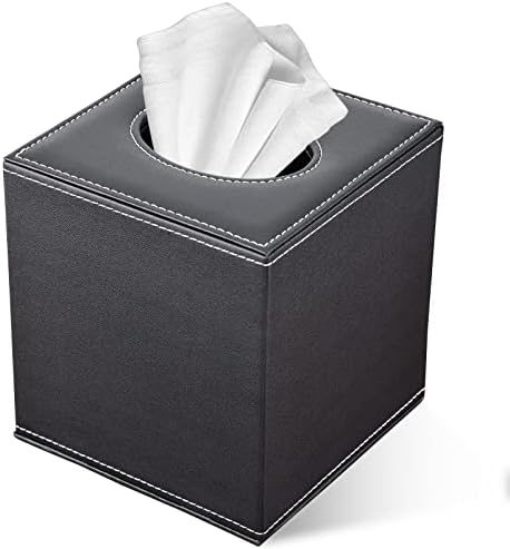 KINGFOM 5PCS Desk Organizer and Accessories Set, Pu Leather Office Supplies with Multifunction Desktop Organizer Storage Box, Tissue Holder, Mouse Pad, Note Paper Holder, Pencil Holder for Desk Black