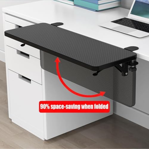 90° Foldable Desk Extender Armrest Shelf, Extended Desktop and Space Saver, Clamp-On Keyboard Drawer Tray, with Steel Bracket, Computer Elbow Arm Support(24x80cm(9.4x31.5in))