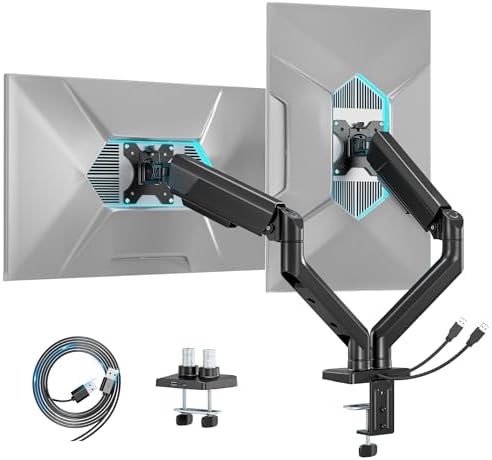 ARES WING Dual Monitor Mount with USB for 2 Monitors for 17-35 inch, Black
