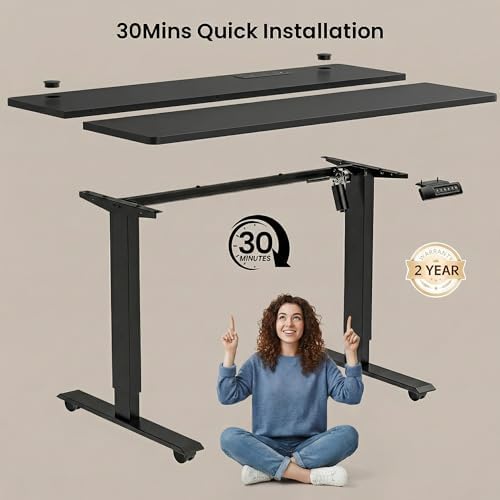 Electric Adjustable Height Standing Desk, 48×24 Inches Sit Stand Desk with Power Socket, 2 USB Ports, 3 Power Outlets, 4 Wheels,4 Memory Buttons Home Office Computer Workstations(Black)