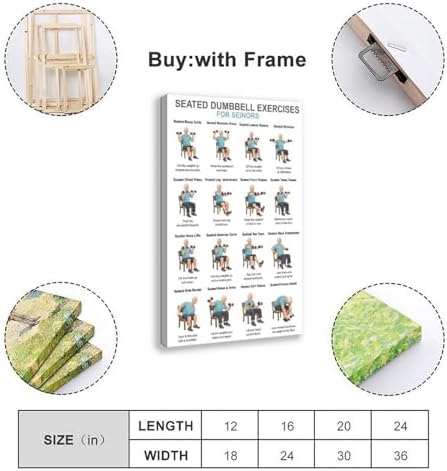 Chair Dumbbell Exercises for Seniors Seated Low Impact Strength Workout Chart Home Fitness Canvas Poster Bedroom Decor Room Decor Frame 20x30inch