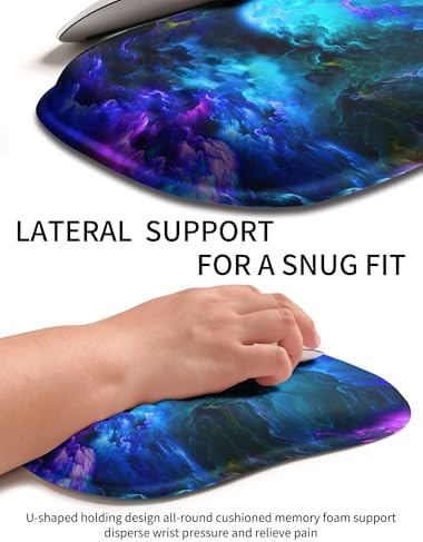 Hokafenle Ergonomic Wrist-Hugging Mouse Pad Wrist Support, U-Shaped Holding Wrist Rest Mousepad for Carpal Tunnel Pain Relief with Cushioned Memory Foam Slope Massage Bulge (10.2x8.3 in,Nebula)