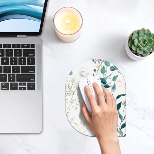 Contoured Oval Mouse Pad 6x8in Non-Slip for Laptop,Leaves