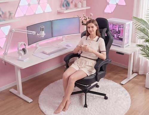 Mistpeople Gaming Chair, Ergonomic High Back Computer Chair with Footrest, Lumbar Support & Pocket Spring Cushion, Comfortable Swivel Home Office Desk Chair for Adults