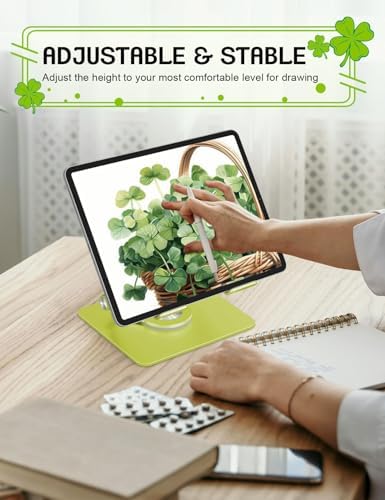 Adjustable Tablet Stand, Foldable 360° Aluminum Holder, Green