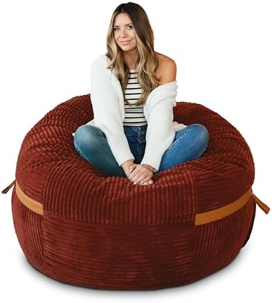 Big Joe Fuf 5Ft Oversized Foam Bean Bag Chair with Removable Cover for Kids, Teens, Adults, Deep Terracotta, Corded Plush, 5 Foot Large Reading and Gaming Seat