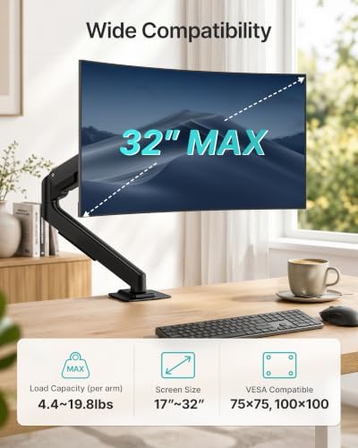 Single Monitor Arm for 17-32 Inch Screens, Full Motion Desk Mount