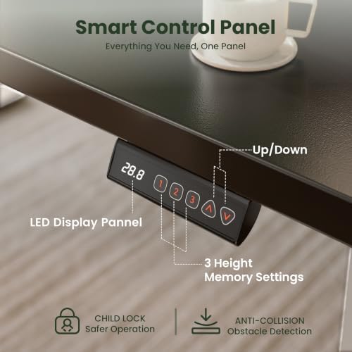 CubiCubi 48x30 Large Electric Standing Desk, 30" Deep Desktop, Black