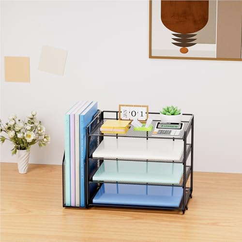Marbrasse 4-Tier Paper Tray Organizer with File Holder, Black
